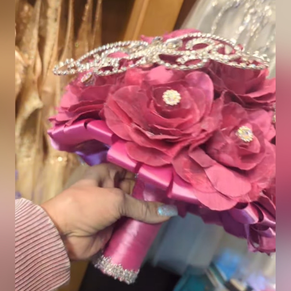 Pink Floral Bouquet with Rhinestone Accents